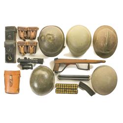 Grouping of Helmets and Firearms Accoutrements