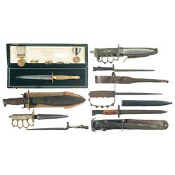 Nine Knives and Bayonets, Including Johnson Rifle Bayonets and an Early U.S. M3