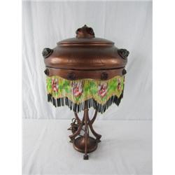 A4-2 COPPER ART NOUVEAU LAMP WITH GLASS BEADS