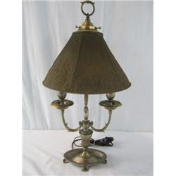 A45-13 TIFFANY BRONZE LAMP W/ ENAMELED MESH SHADE