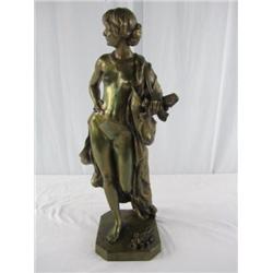 A31-5 ART NOUVEAU BRONZE GIRL WITH MANDOLIN
