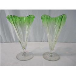 A45-10 PAIR OF STEUBEN GREEN GROTESQUE VASES