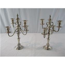 A14-164 PAIR OF SILVER PLATED 5 LITE CANDELABRAS