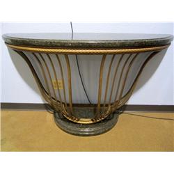 A14-61 MARBLE AND STEEL DEMI LUNE CONSOLE