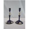 Image 1 : A47-8 ENGLISH ENAMEL OVER COPPER CANDLE STICKS