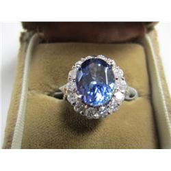 A34-9  14K WHITE GOLD TANZANITE & DIAMOND RING