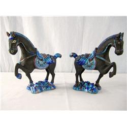 C45-1 PAIR OF CHINESE METAL & ENAMEL HORSES