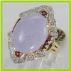 Image 1 : Genuine 0.81 ctw Ruby & Diamond of Large Lavender Jade Ring  15X12MM 14KT Yellow Gold 