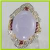 Image 3 : Genuine 0.81 ctw Ruby & Diamond of Large Lavender Jade Ring  15X12MM 14KT Yellow Gold 