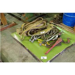 PALLET OF STRAPS & CHAINS