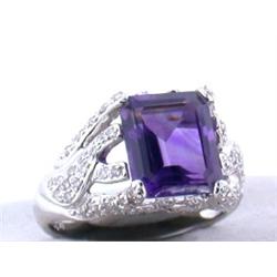14k White Gold Rings with Amethyst and Diamonds