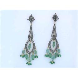18k Gold and Silver Earrings with Emerald and Diamond