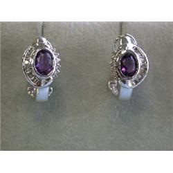 14k White Gold Earrings with Diamonds and Amethyst