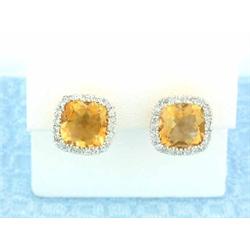 18k White Gold Earrings with Diamonds and Citrine