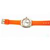 Image 3 : Case: Stainlesss steel case  Strap: Orange silicone strap  Clasp: Buckle  Calendar: Date display  Th