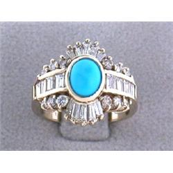 14k Gold Diamond Ring with Diamonds and Turquoise