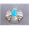 Image 1 : 14k Gold Diamond Ring with Diamonds and Turquoise