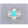 Image 4 : 14k Gold Diamond Ring with Diamonds and Turquoise
