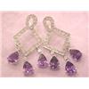 Image 2 : 14k Gold Earrings with Diamonds and Amethyst