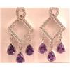 Image 3 : 14k Gold Earrings with Diamonds and Amethyst