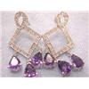 Image 4 : 14k Gold Earrings with Diamonds and Amethyst