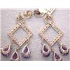 Image 5 : 14k Gold Earrings with Diamonds and Amethyst
