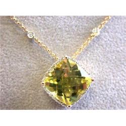 EFJ 18ky Gold Diamond Necklace w/ Lemon Quartz
