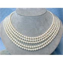 Five Liner Pearl Necklace with Silver Clasp