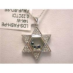 14kw Gold Necklace with Diamond and Sapphire Pendant