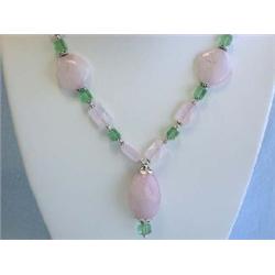 Silver with Rose and Green Quartz Necklace