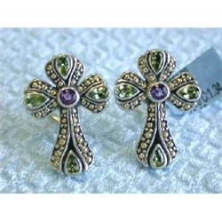 Silver and 18ky Gold Earrings with Amethyst & Peridot