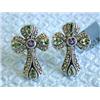 Image 1 : Silver and 18ky Gold Earrings with Amethyst & Peridot