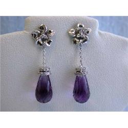 14kw Gold Earrings with Diamonds and Amethyst