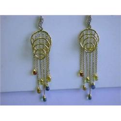 18k Yellow Gold Earrings with Diamonds and Sapphires