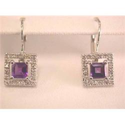 14k Gold Earrings with Diamonds and Amethyst