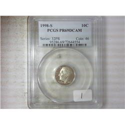 1998-S ROOSEVELT DIME PCGS PR69DCAM