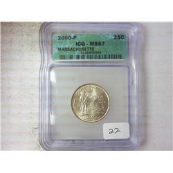 2000-P MASSACHUSETTES QUARTER ICG MS67