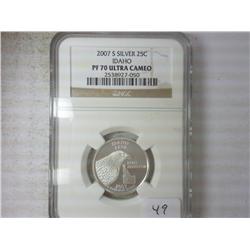 2007-S SILVER IDAHO QUARTER NGC PF70 ULTRA CAMEO