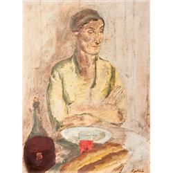 Woman by Table (Double sided painting) by Leopold Gottlieb