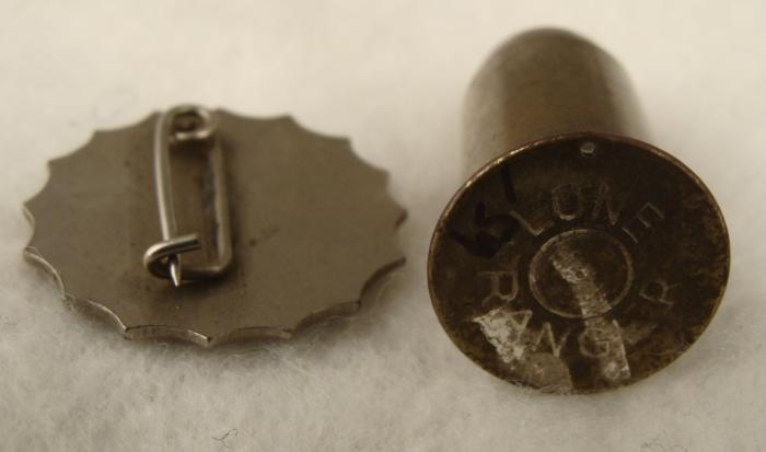 2 Lone Ranger Premiums: Safety Scout Pin, Silver Bullet