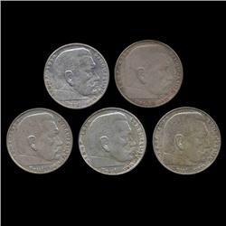 1939A/B/F/G/J Nazi Germany 2 Mark Silver Hi Grade 5 Pcs (COI-8091)