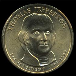2007P Jefferson Prez $1 PCGS BU 1st Day Pos A (COI-6385)
