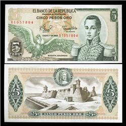 1980 Colombia 5 Pesos Crisp Uncirculated Note (CUR-05820)