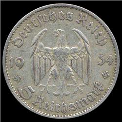 1934D Nazi Germany 5 Mark Hi Grade (COI-8195)