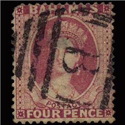 1863 RARE British Bahamas 4p Rose Used Stamp (STM-1326)