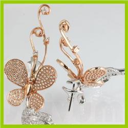 Genuine 1.76 ctw Butterfly Design 2 Tone Earring 14kt Gold