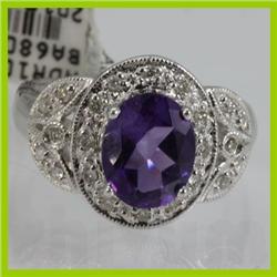 Genuine  2.46 ctw  Amethyst Ring  14KT White Gold  Ring Size  5