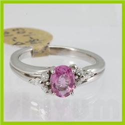 Genuine  1.19 ctw Pink Sapphire & Diamond Ring 14KT White Gold Ring Size 7