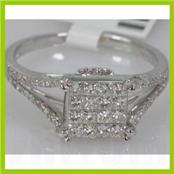 Genuine 0.79ctwPrincess cut Diamond Ring14kt White Gold