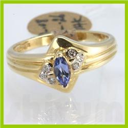 Genuine  0.34 ctw Tanzanite & Diamond Ring 14KT Yellow Gold Ring Size 7